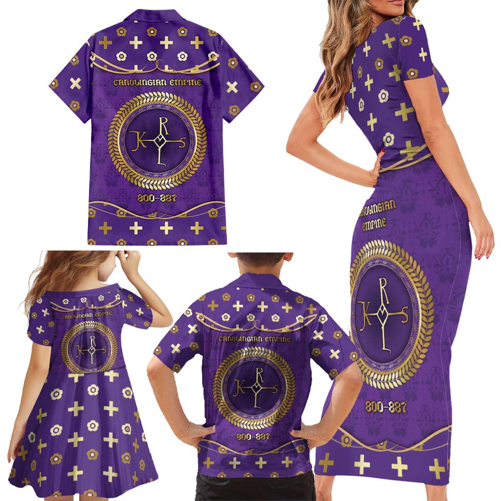 Carolingian Empire Family Matching Short Sleeve Bodycon Dress and Hawaiian Shirt Charlemagne King Of The Franks - Wonder Print Shop