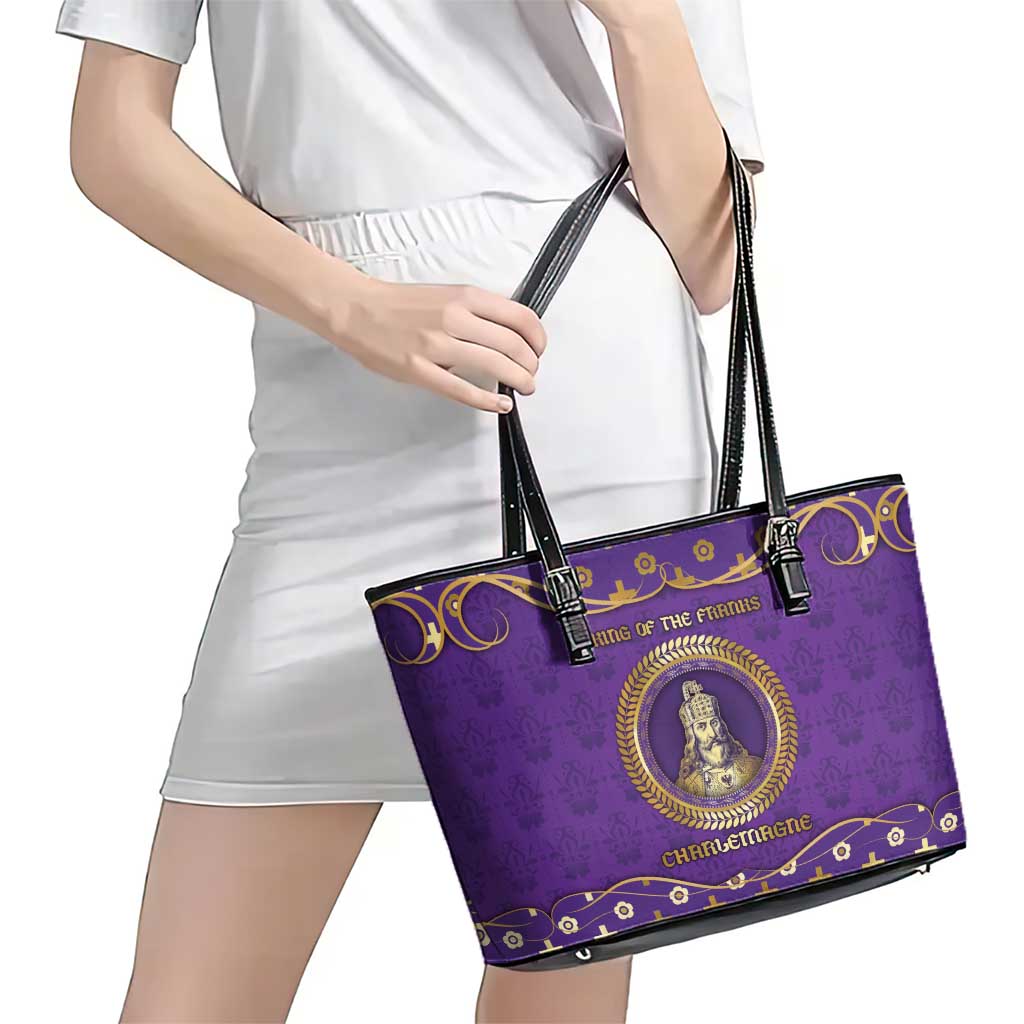 Carolingian Empire Leather Tote Bag Charlemagne King Of The Franks - Wonder Print Shop