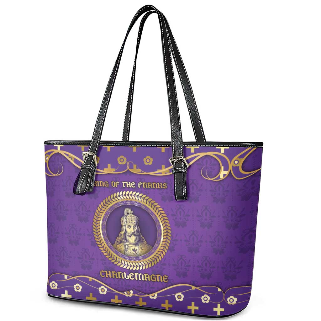 Carolingian Empire Leather Tote Bag Charlemagne King Of The Franks - Wonder Print Shop