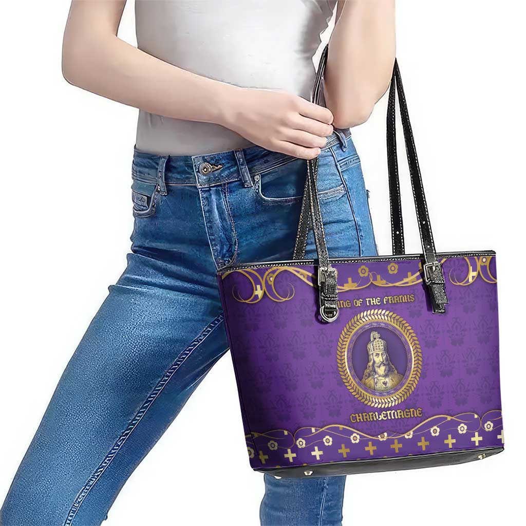 Carolingian Empire Leather Tote Bag Charlemagne King Of The Franks - Wonder Print Shop