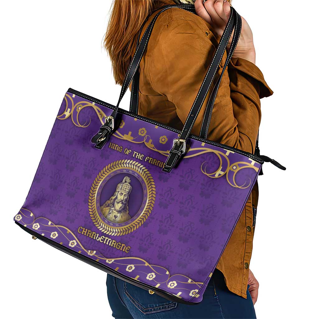 Carolingian Empire Leather Tote Bag Charlemagne King Of The Franks - Wonder Print Shop