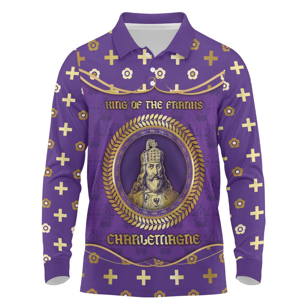 Carolingian Empire Long Sleeve Polo Shirt Charlemagne King Of The Franks - Wonder Print Shop