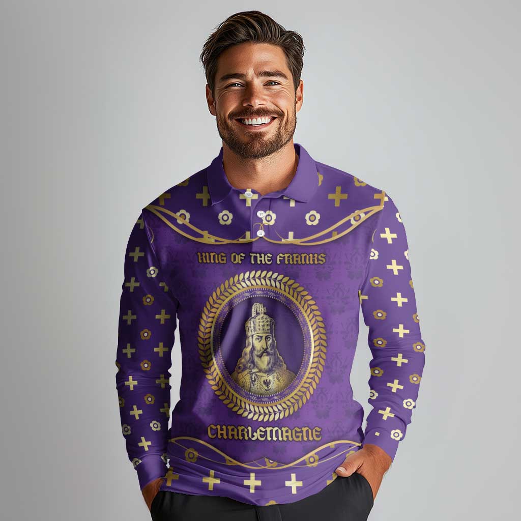 Carolingian Empire Long Sleeve Polo Shirt Charlemagne King Of The Franks - Wonder Print Shop
