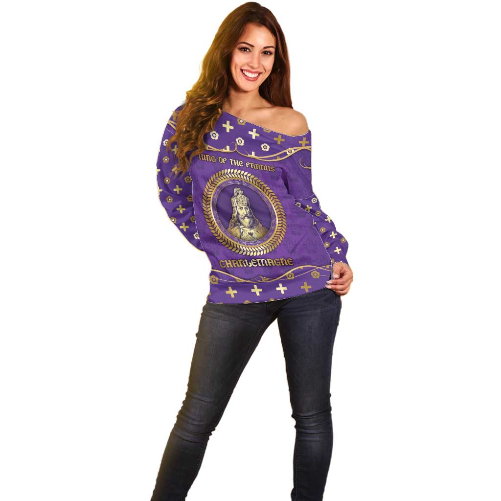 Carolingian Empire Off Shoulder Sweater Charlemagne King Of The Franks - Wonder Print Shop