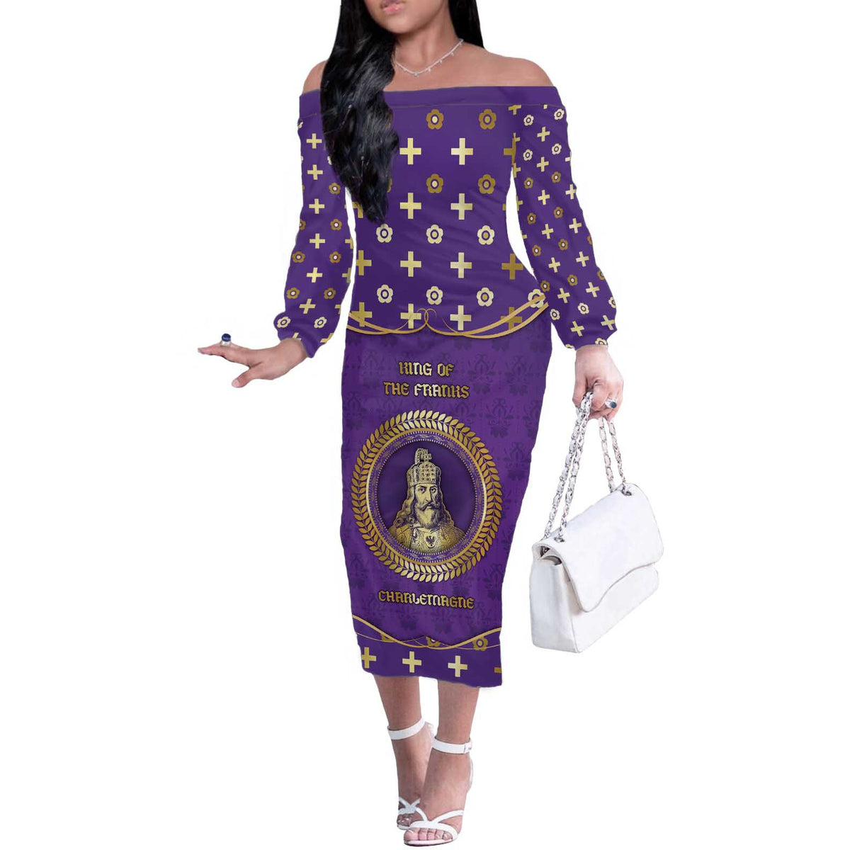 Carolingian Empire Off The Shoulder Long Sleeve Dress Charlemagne King Of The Franks - Wonder Print Shop