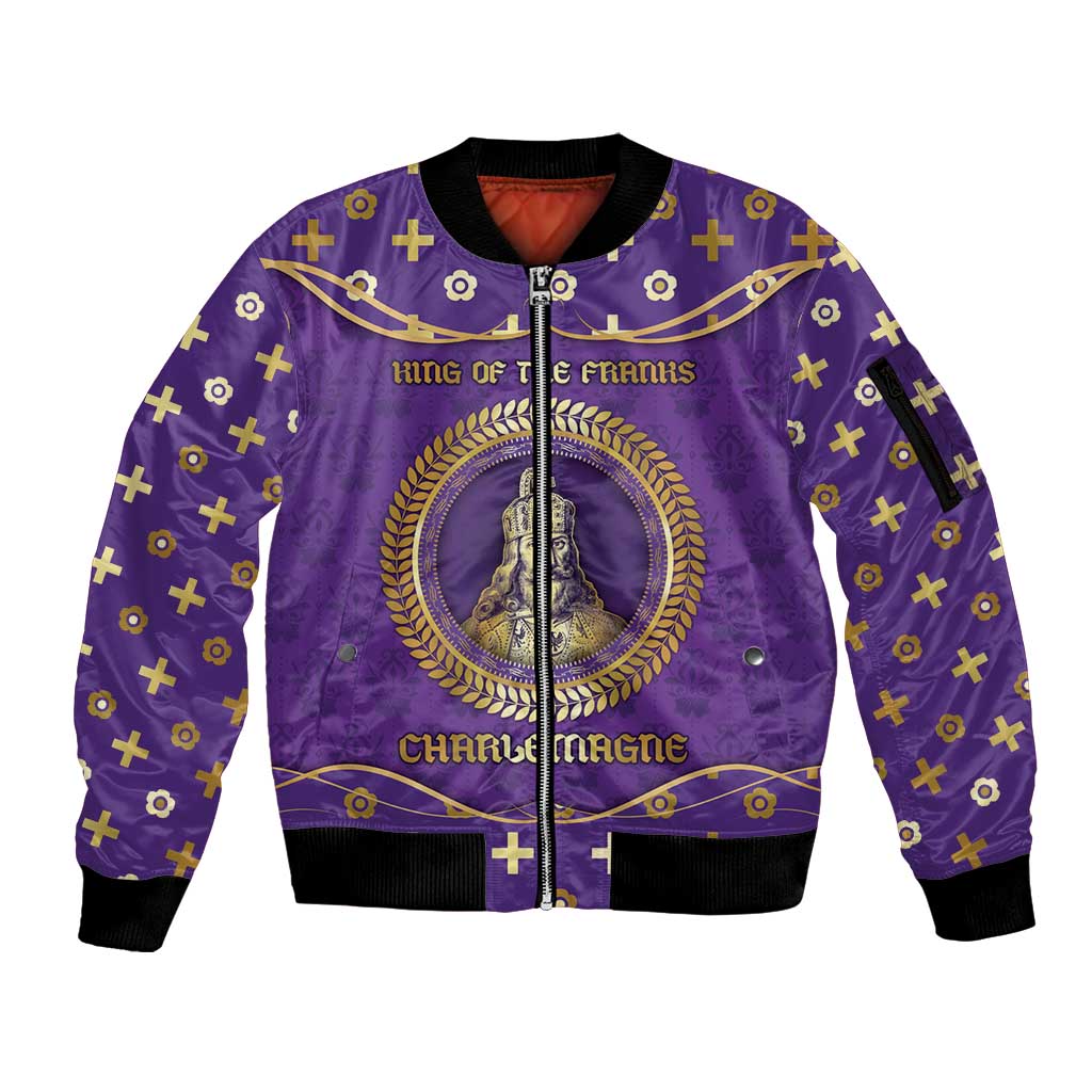 Carolingian Empire Sleeve Zip Bomber Jacket Charlemagne King Of The Franks - Wonder Print Shop