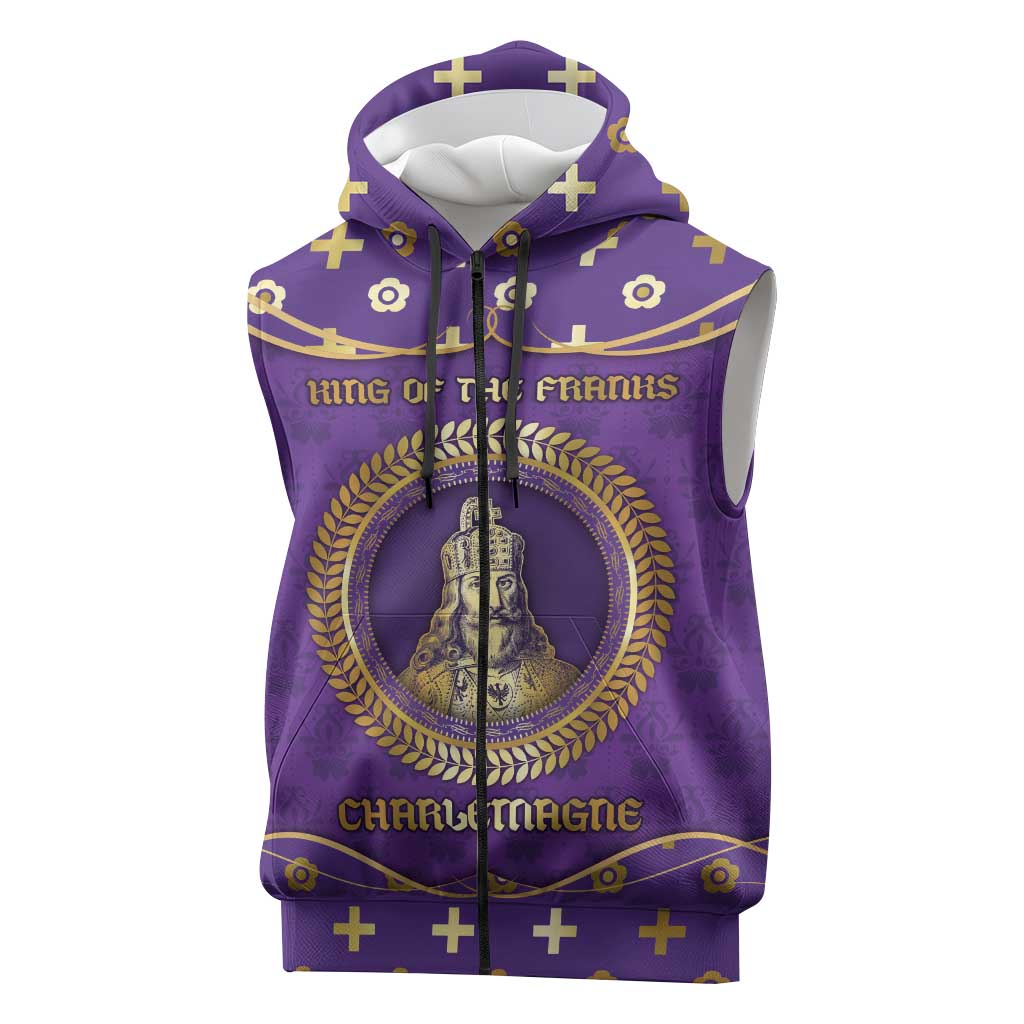 Carolingian Empire Sleeveless Zip Hoodie Charlemagne King Of The Franks - Wonder Print Shop