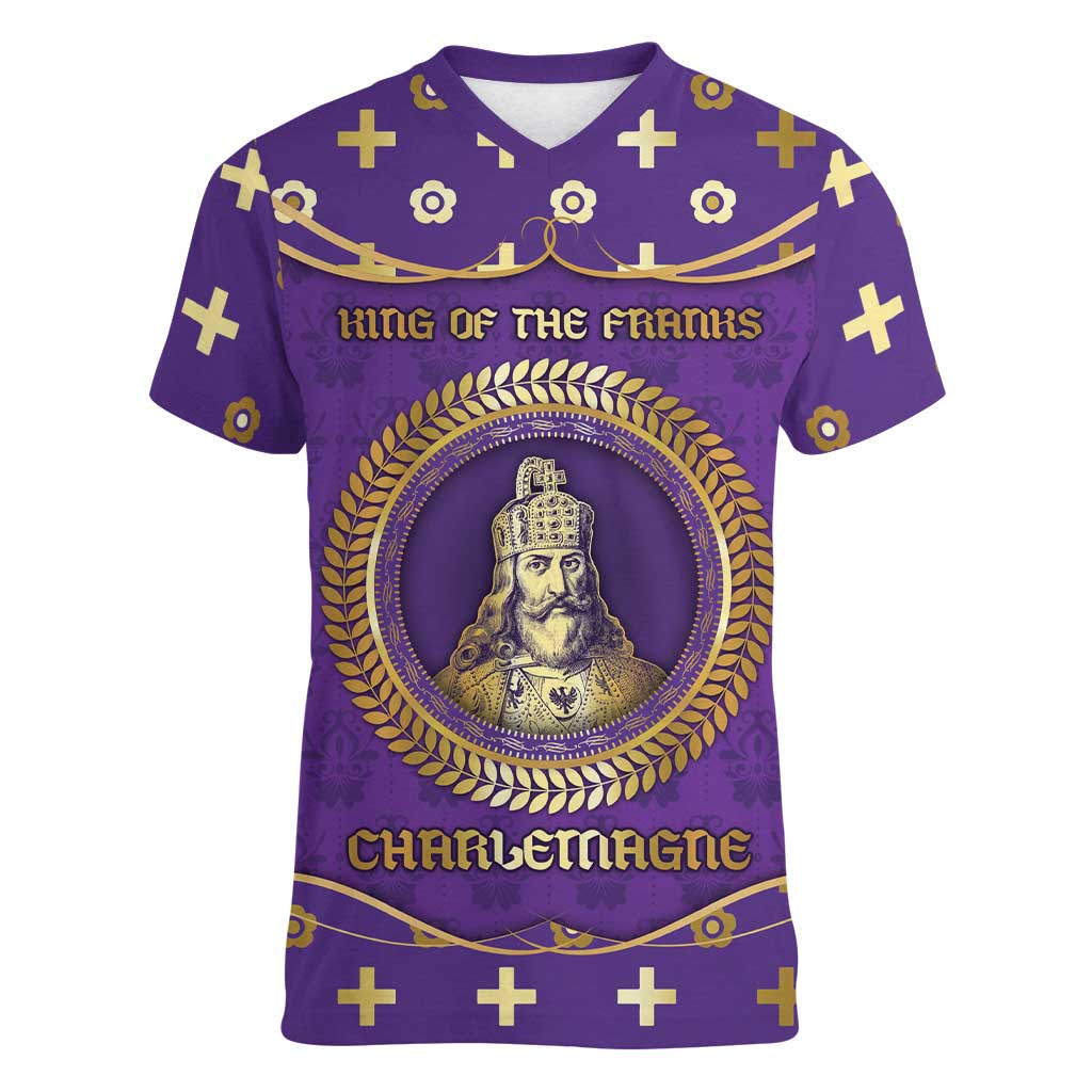 Carolingian Empire Women V-Neck T-Shirt Charlemagne King Of The Franks - Wonder Print Shop