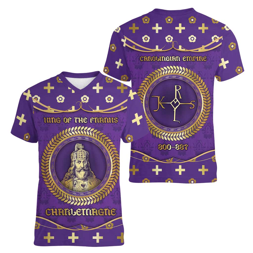Carolingian Empire Women V-Neck T-Shirt Charlemagne King Of The Franks - Wonder Print Shop