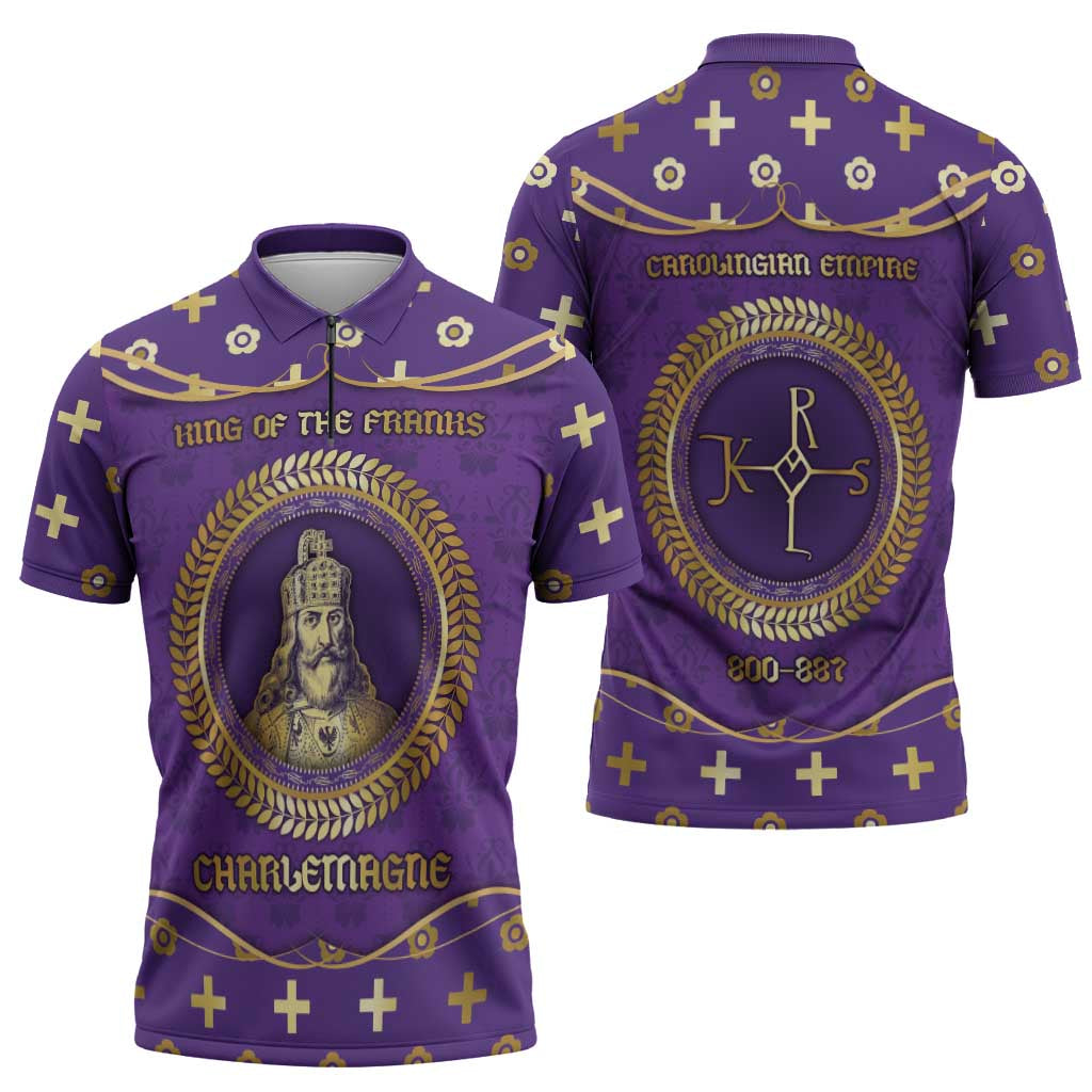 Carolingian Empire Zipper Polo Shirt Charlemagne King Of The Franks - Wonder Print Shop