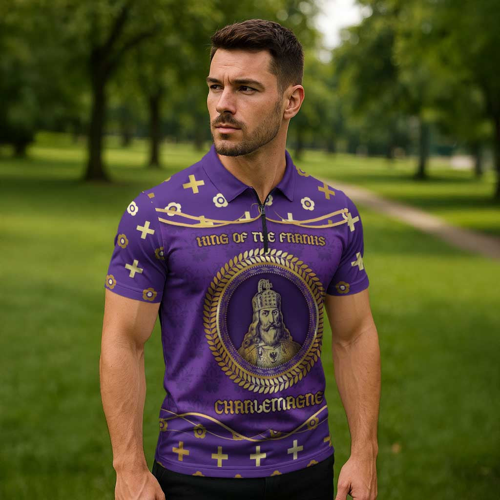 Carolingian Empire Zipper Polo Shirt Charlemagne King Of The Franks - Wonder Print Shop
