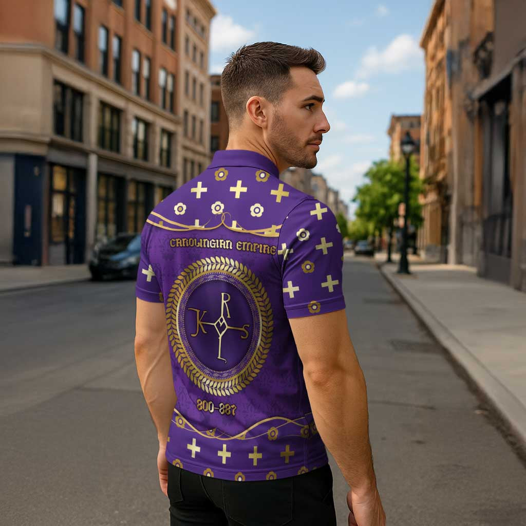 Carolingian Empire Zipper Polo Shirt Charlemagne King Of The Franks - Wonder Print Shop