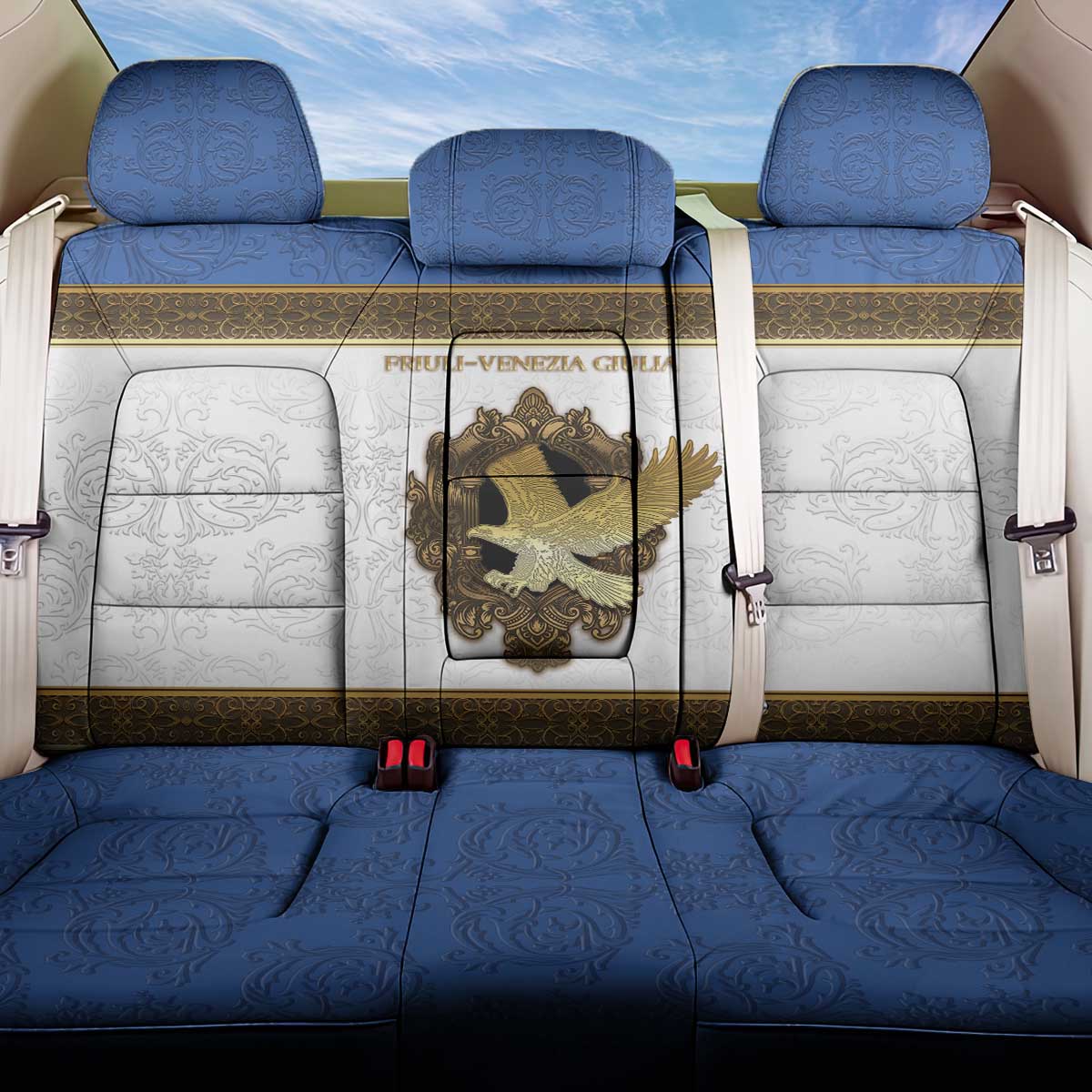 Italy Friuli-Venezia Giulia Back Car Seat Cover Golden Eagle With Baroque Patterns