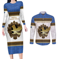 Personalized Italy Friuli-Venezia Giulia Couples Matching Long Sleeve Bodycon Dress and Long Sleeve Button Shirt Golden Eagle With Baroque Patterns
