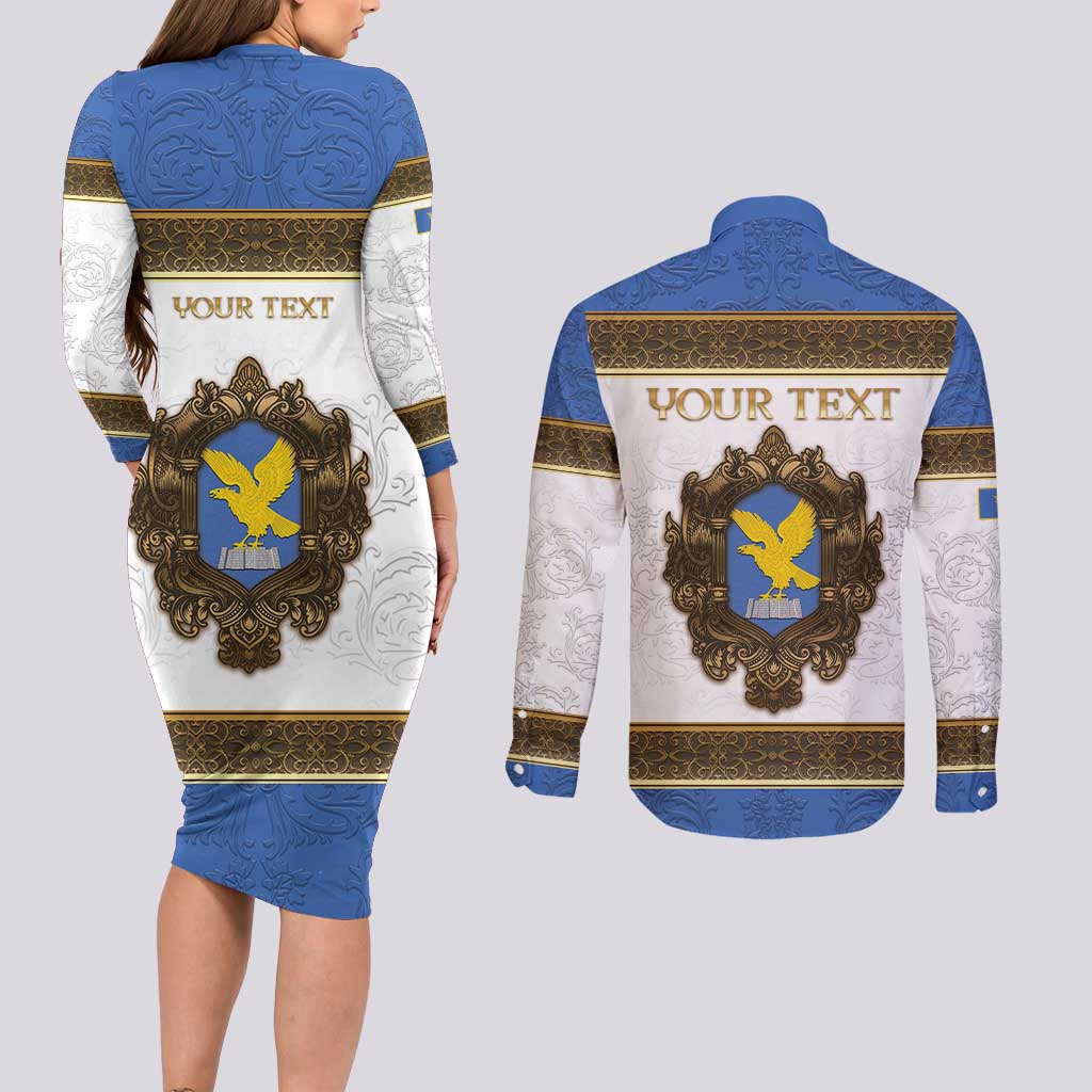 Personalized Italy Friuli-Venezia Giulia Couples Matching Long Sleeve Bodycon Dress and Long Sleeve Button Shirt Golden Eagle With Baroque Patterns