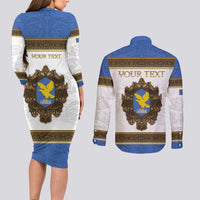 Personalized Italy Friuli-Venezia Giulia Couples Matching Long Sleeve Bodycon Dress and Long Sleeve Button Shirt Golden Eagle With Baroque Patterns