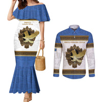 Personalized Italy Friuli-Venezia Giulia Couples Matching Mermaid Dress and Long Sleeve Button Shirt Golden Eagle With Baroque Patterns