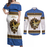 Personalized Italy Friuli-Venezia Giulia Couples Matching Off Shoulder Maxi Dress and Long Sleeve Button Shirt Golden Eagle With Baroque Patterns