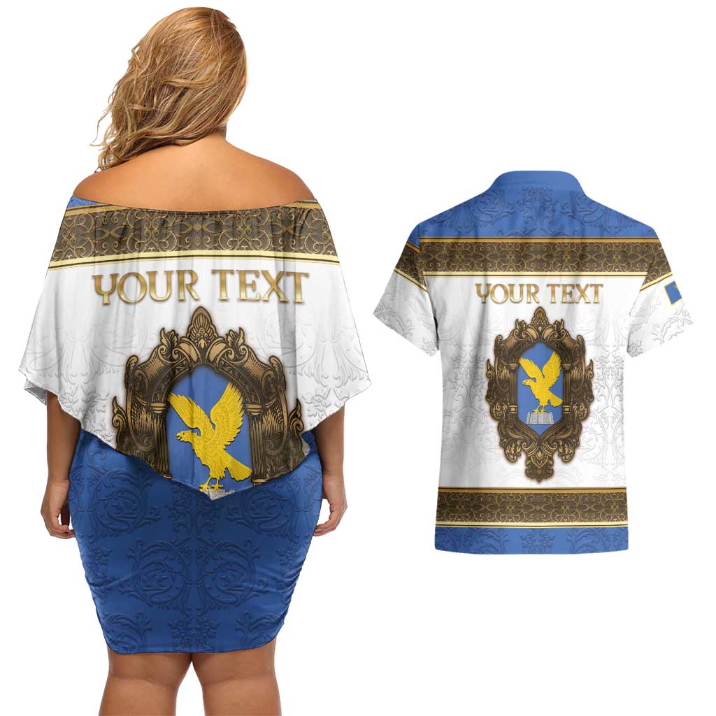 Personalized Italy Friuli-Venezia Giulia Couples Matching Off Shoulder Short Dress and Hawaiian Shirt Golden Eagle With Baroque Patterns