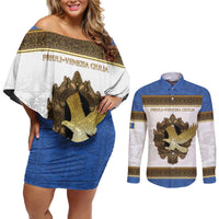 Personalized Italy Friuli-Venezia Giulia Couples Matching Off Shoulder Short Dress and Long Sleeve Button Shirt Golden Eagle With Baroque Patterns