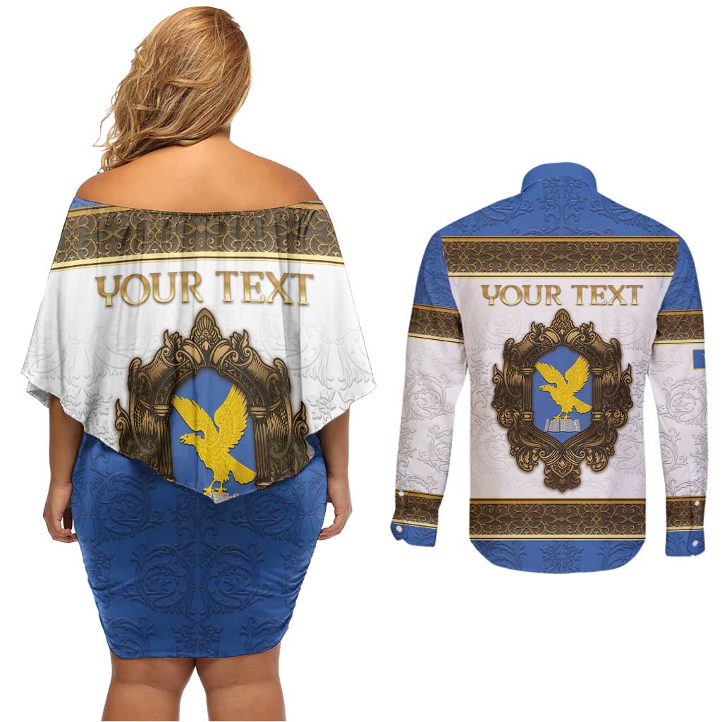 Personalized Italy Friuli-Venezia Giulia Couples Matching Off Shoulder Short Dress and Long Sleeve Button Shirt Golden Eagle With Baroque Patterns