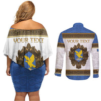Personalized Italy Friuli-Venezia Giulia Couples Matching Off Shoulder Short Dress and Long Sleeve Button Shirt Golden Eagle With Baroque Patterns