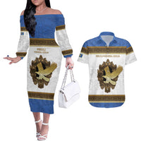 Personalized Italy Friuli-Venezia Giulia Couples Matching Off The Shoulder Long Sleeve Dress and Hawaiian Shirt Golden Eagle With Baroque Patterns