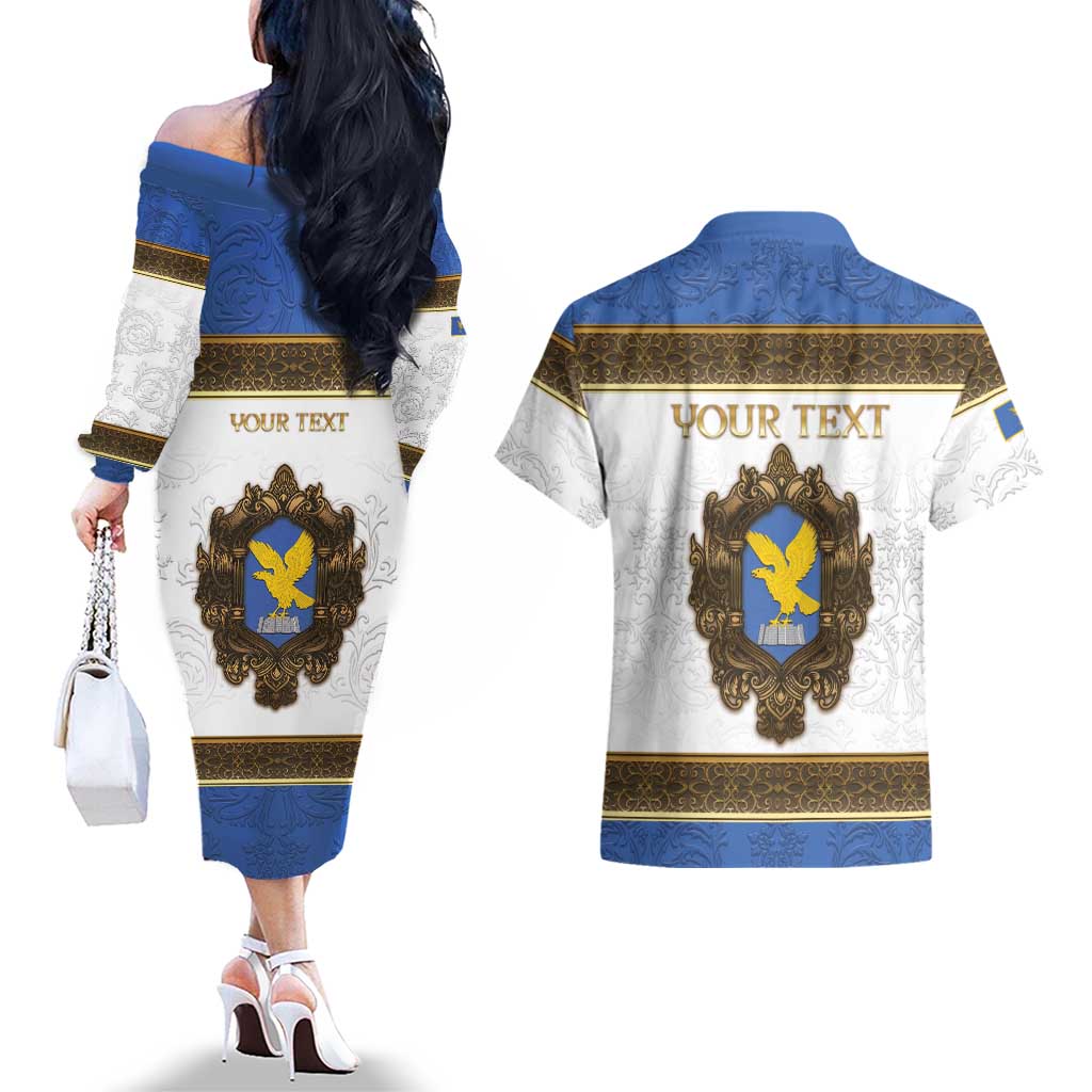 Personalized Italy Friuli-Venezia Giulia Couples Matching Off The Shoulder Long Sleeve Dress and Hawaiian Shirt Golden Eagle With Baroque Patterns