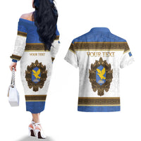 Personalized Italy Friuli-Venezia Giulia Couples Matching Off The Shoulder Long Sleeve Dress and Hawaiian Shirt Golden Eagle With Baroque Patterns