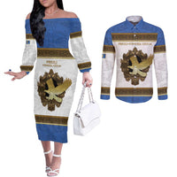 Personalized Italy Friuli-Venezia Giulia Couples Matching Off The Shoulder Long Sleeve Dress and Long Sleeve Button Shirt Golden Eagle With Baroque Patterns