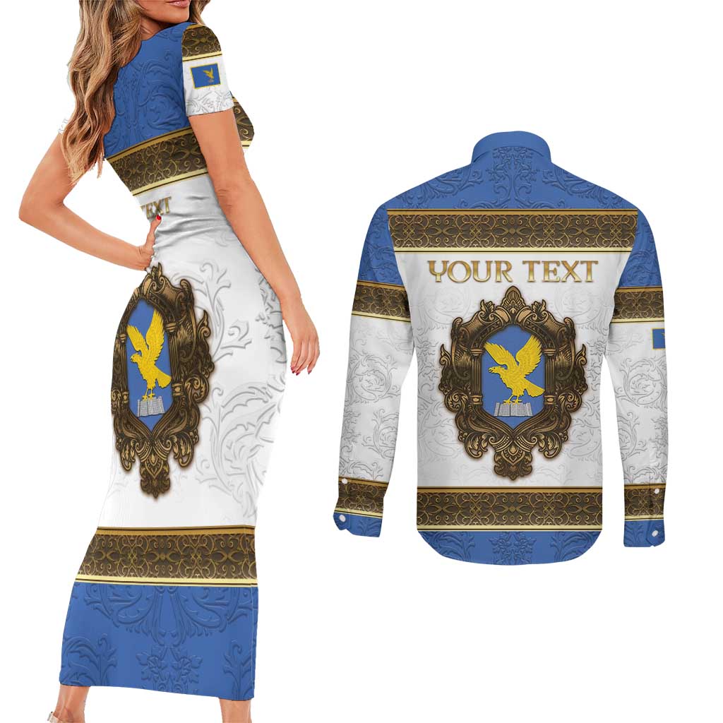 Personalized Italy Friuli-Venezia Giulia Couples Matching Short Sleeve Bodycon Dress and Long Sleeve Button Shirt Golden Eagle With Baroque Patterns