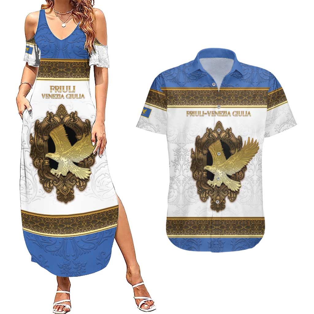 Personalized Italy Friuli-Venezia Giulia Couples Matching Summer Maxi Dress and Hawaiian Shirt Golden Eagle With Baroque Patterns