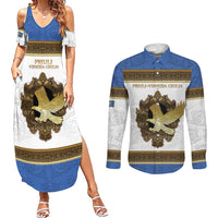 Personalized Italy Friuli-Venezia Giulia Couples Matching Summer Maxi Dress and Long Sleeve Button Shirt Golden Eagle With Baroque Patterns