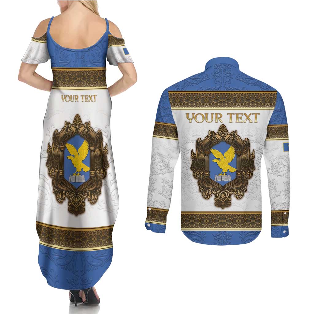 Personalized Italy Friuli-Venezia Giulia Couples Matching Summer Maxi Dress and Long Sleeve Button Shirt Golden Eagle With Baroque Patterns