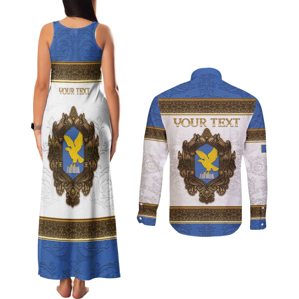 Personalized Italy Friuli-Venezia Giulia Couples Matching Tank Maxi Dress and Long Sleeve Button Shirt Golden Eagle With Baroque Patterns