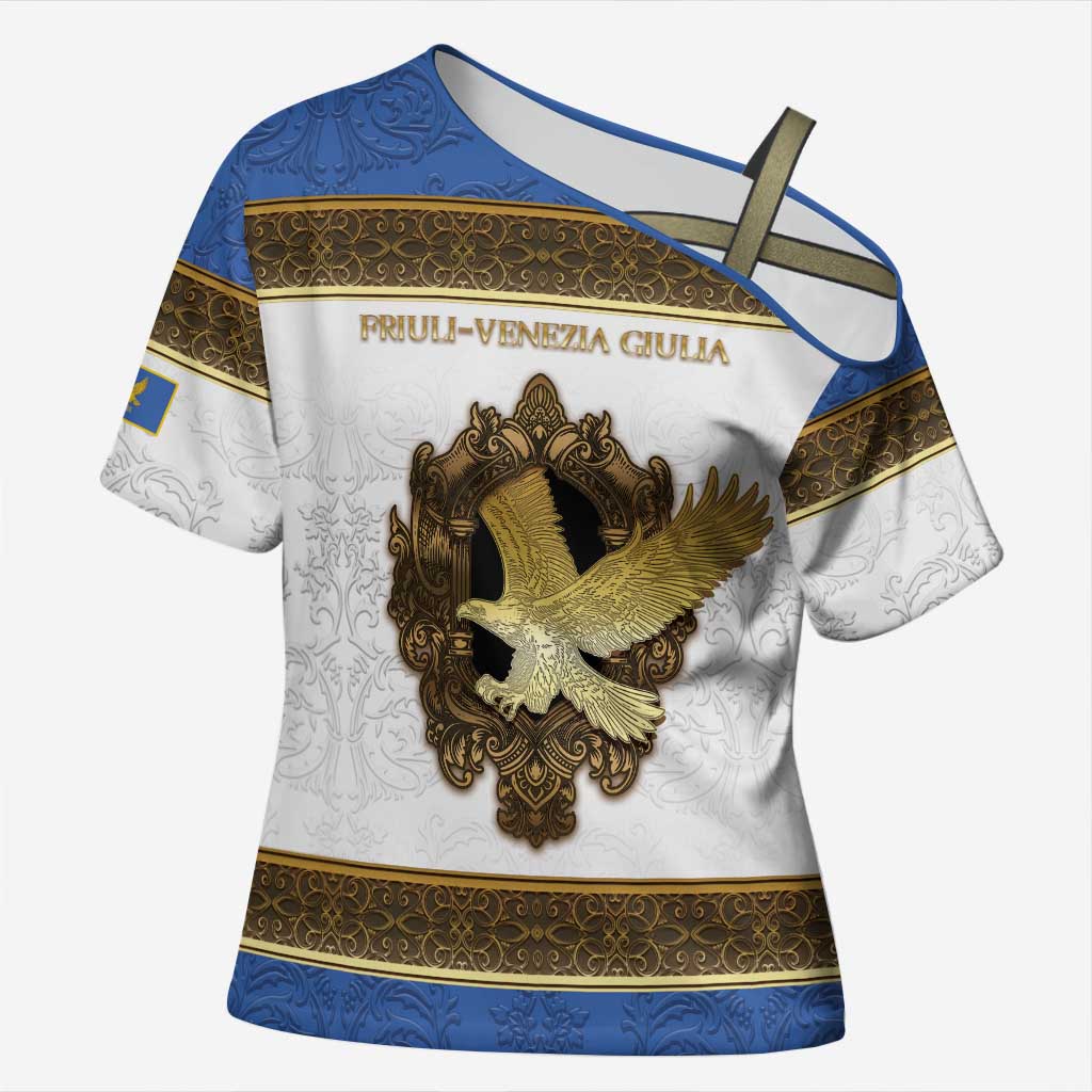 Personalized Italy Friuli-Venezia Giulia Cross Shoulder Shirt Golden Eagle With Baroque Patterns