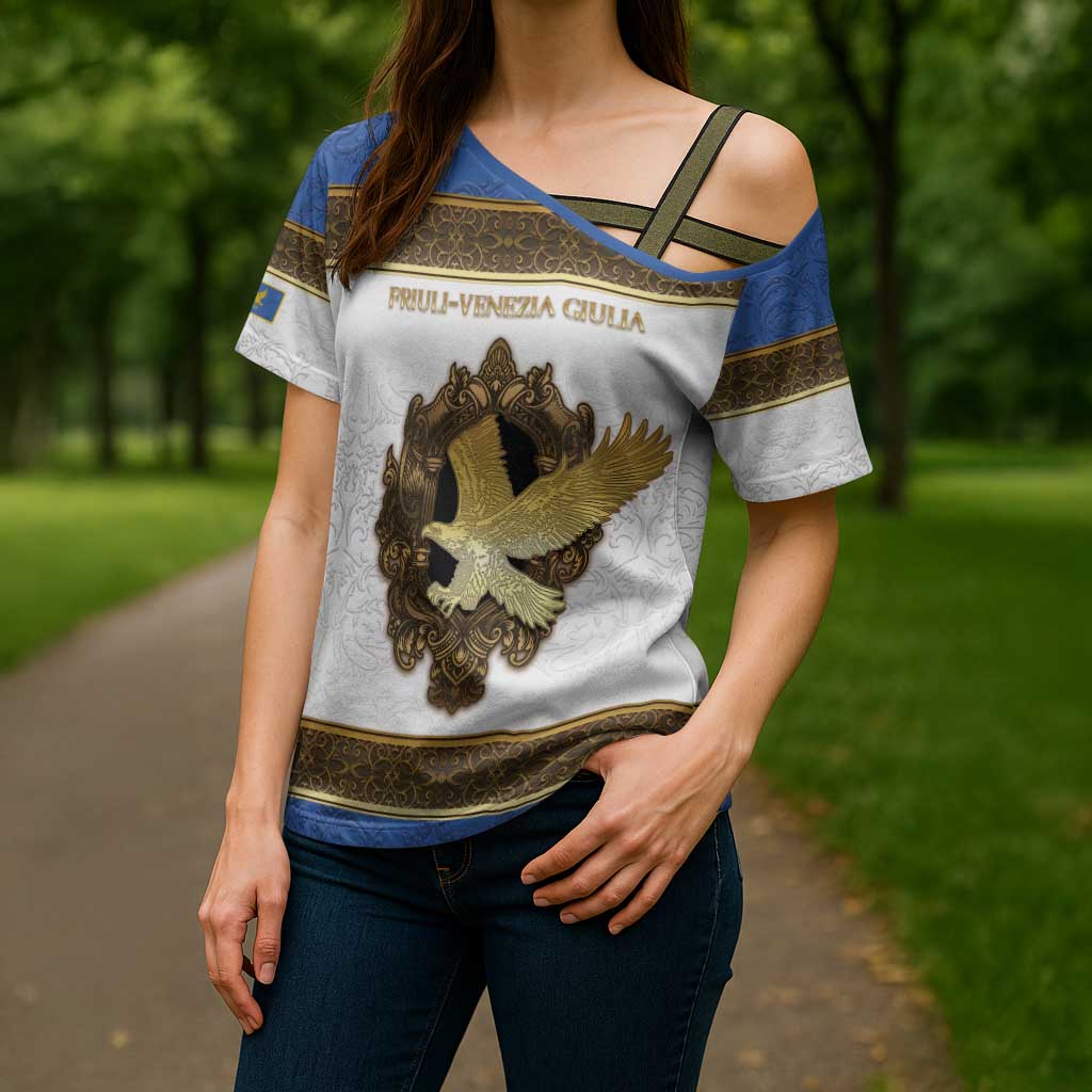 Personalized Italy Friuli-Venezia Giulia Cross Shoulder Shirt Golden Eagle With Baroque Patterns