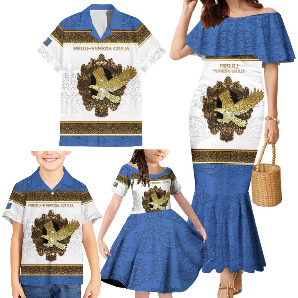 Personalized Italy Friuli-Venezia Giulia Family Matching Mermaid Dress and Hawaiian Shirt Golden Eagle With Baroque Patterns