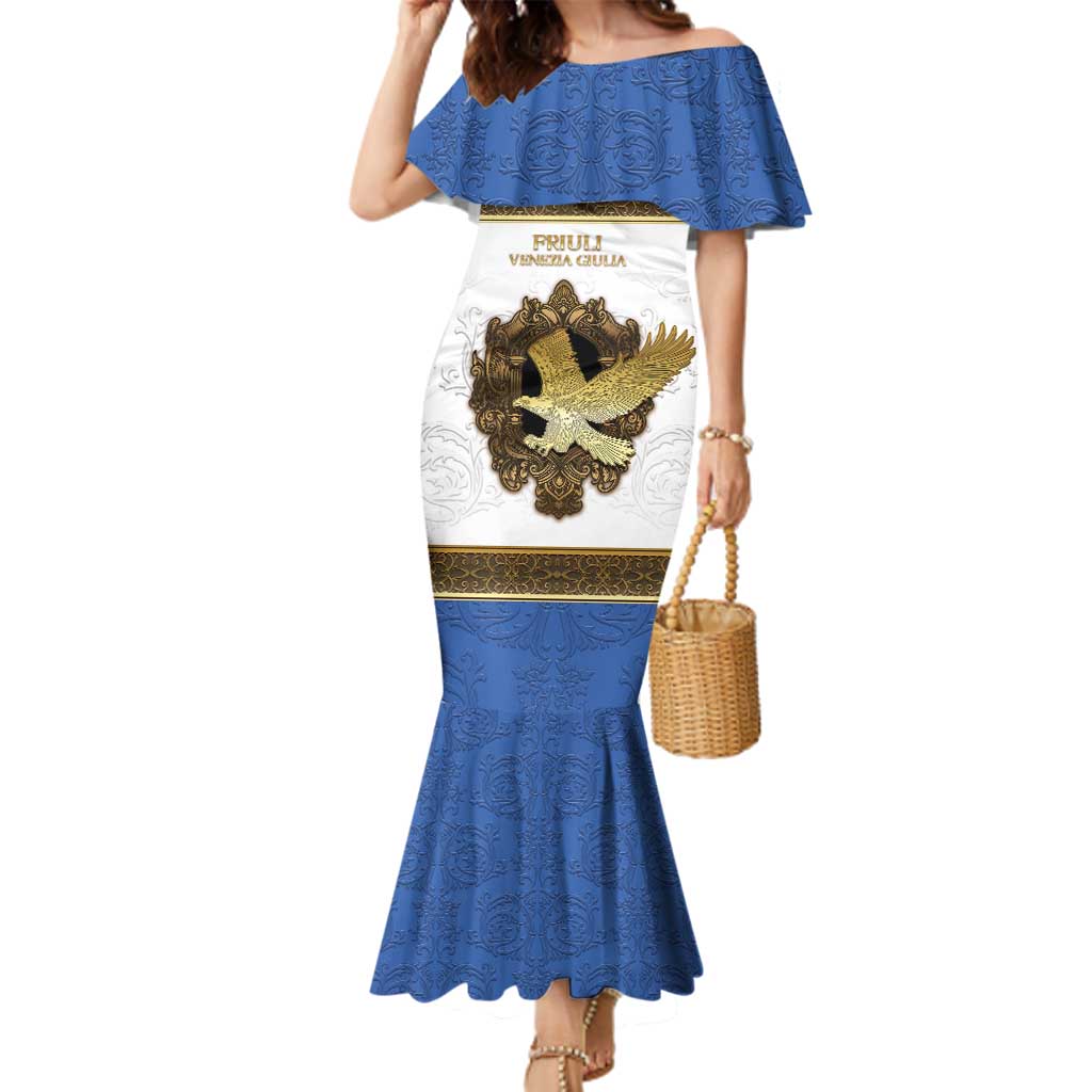 Personalized Italy Friuli-Venezia Giulia Family Matching Mermaid Dress and Hawaiian Shirt Golden Eagle With Baroque Patterns