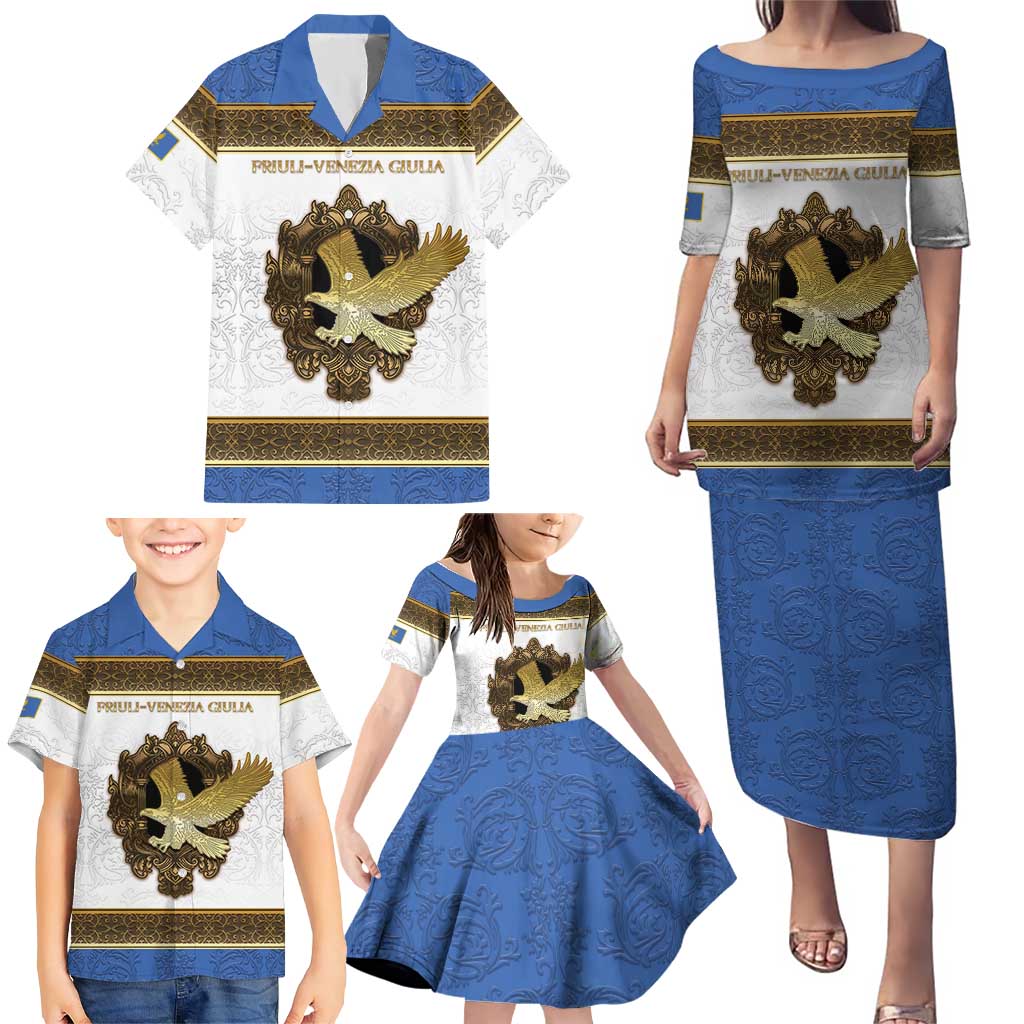 Personalized Italy Friuli-Venezia Giulia Family Matching Puletasi and Hawaiian Shirt Golden Eagle With Baroque Patterns
