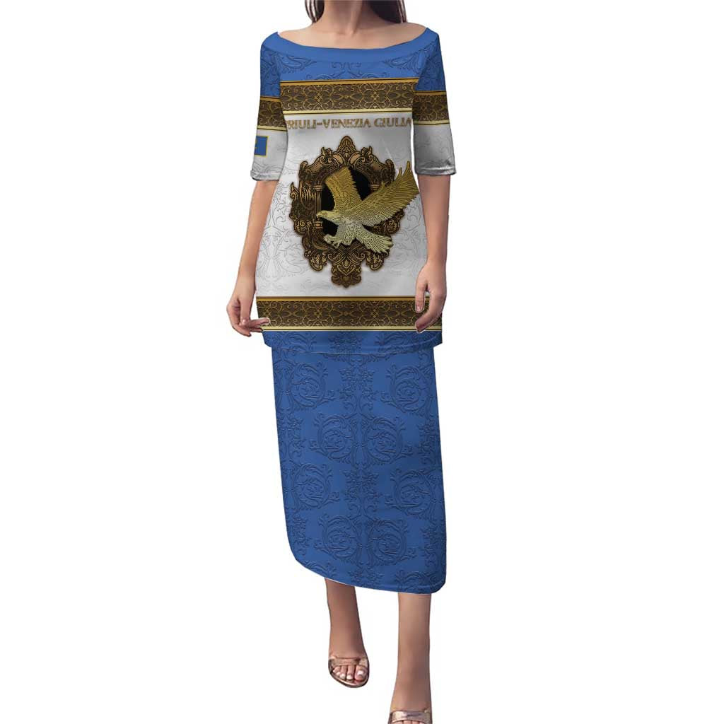 Personalized Italy Friuli-Venezia Giulia Family Matching Puletasi and Hawaiian Shirt Golden Eagle With Baroque Patterns