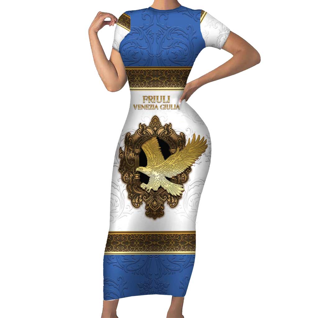Personalized Italy Friuli-Venezia Giulia Family Matching Short Sleeve Bodycon Dress and Hawaiian Shirt Golden Eagle With Baroque Patterns