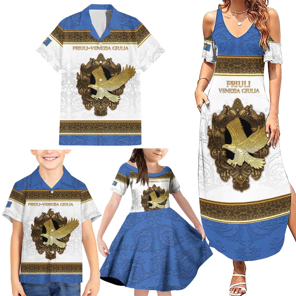 Personalized Italy Friuli-Venezia Giulia Family Matching Summer Maxi Dress and Hawaiian Shirt Golden Eagle With Baroque Patterns