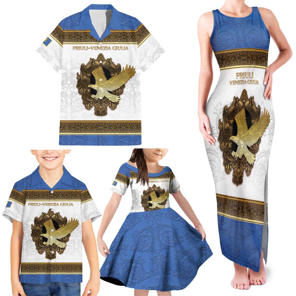 Personalized Italy Friuli-Venezia Giulia Family Matching Tank Maxi Dress and Hawaiian Shirt Golden Eagle With Baroque Patterns