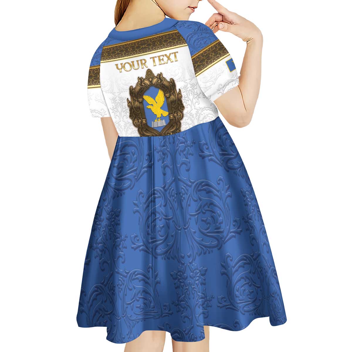 Personalized Italy Friuli-Venezia Giulia Kid Short Sleeve Dress Golden Eagle With Baroque Patterns