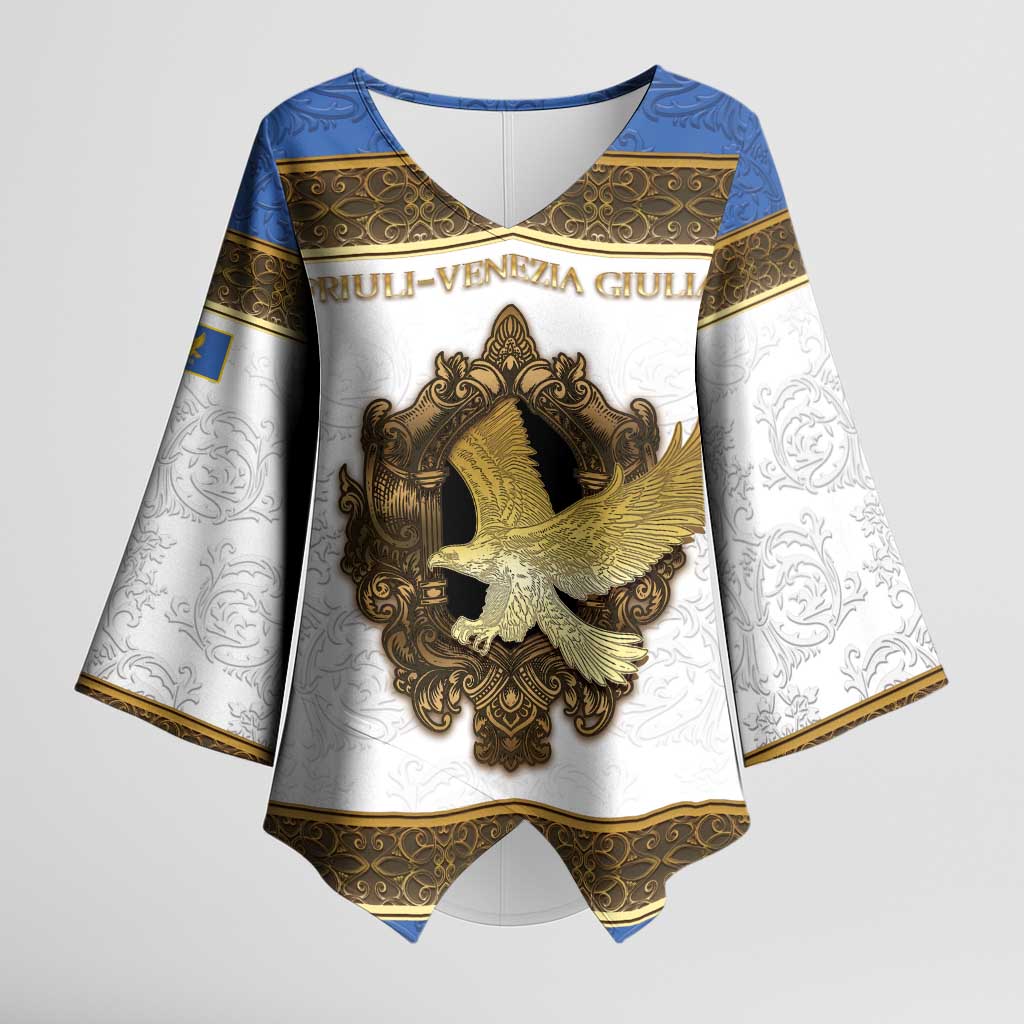 Personalized Italy Friuli-Venezia Giulia Kimono Sleeve Blouse Golden Eagle With Baroque Patterns