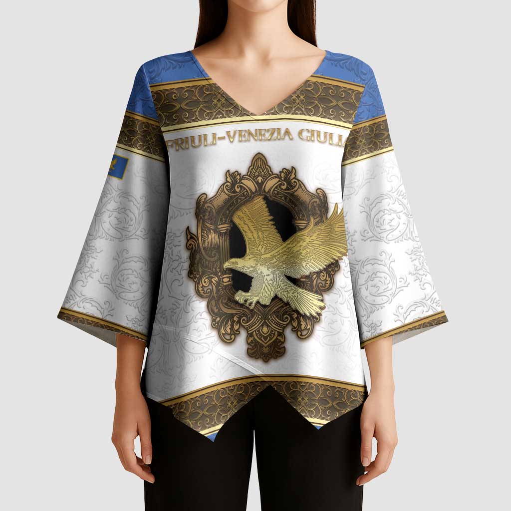 Personalized Italy Friuli-Venezia Giulia Kimono Sleeve Blouse Golden Eagle With Baroque Patterns