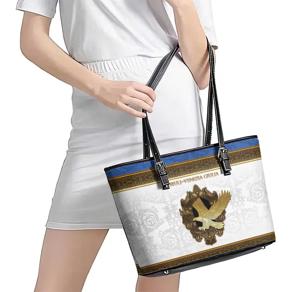 Italy Friuli-Venezia Giulia Leather Tote Bag Golden Eagle With Baroque Patterns