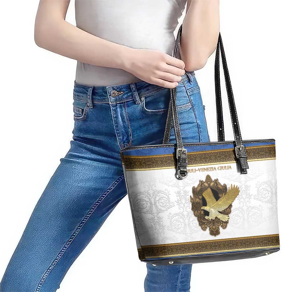 Italy Friuli-Venezia Giulia Leather Tote Bag Golden Eagle With Baroque Patterns