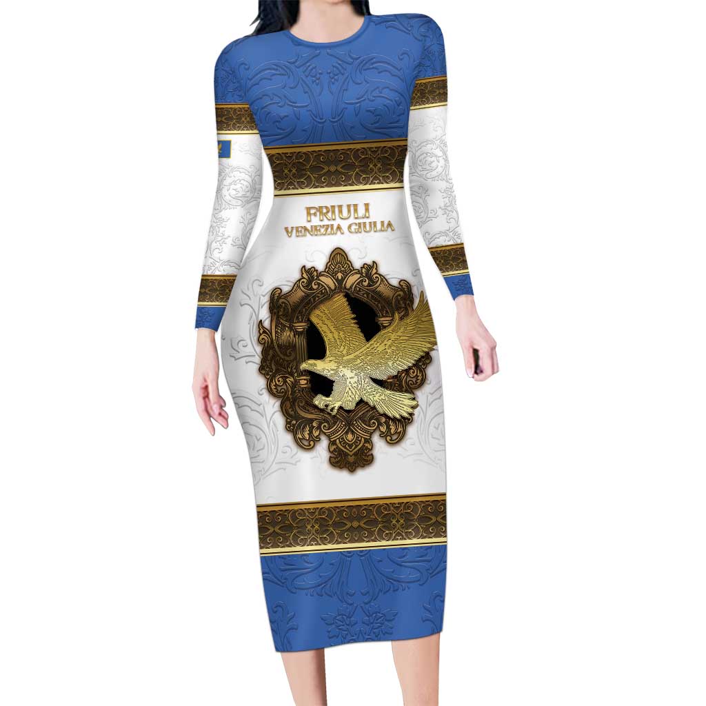 Personalized Italy Friuli-Venezia Giulia Long Sleeve Bodycon Dress Golden Eagle With Baroque Patterns